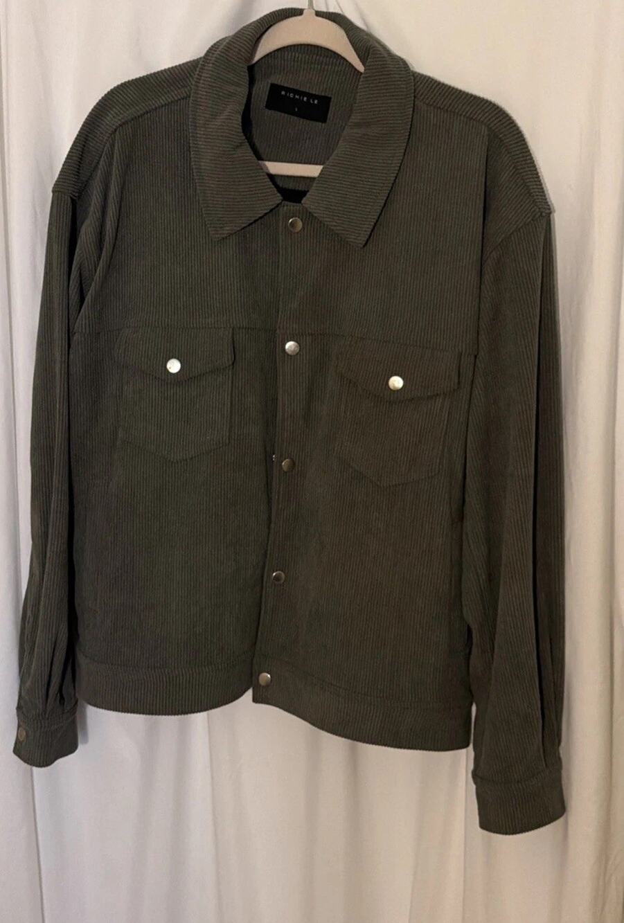 Richie Le Grey Corduroy Tucker Lightweight Shirt Cropped Snap Jacket Men’s L